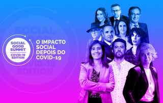 cartaz do social good summit com fotografias dos oradores