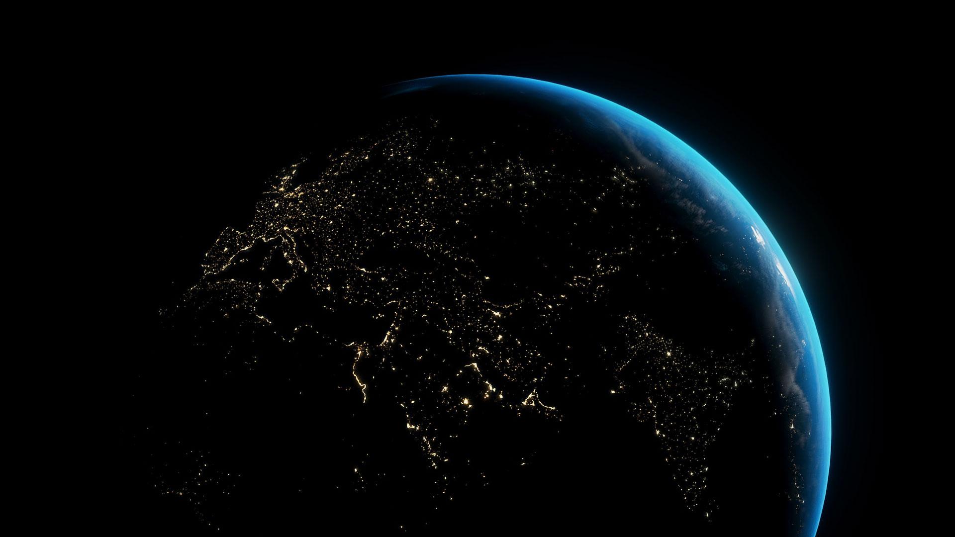 Planeta Terra fotografado do espaço durante a noite